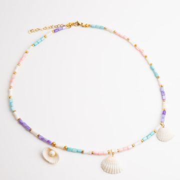 Naszyjnik z masy perłowej i muszli w pastelowych kolorach