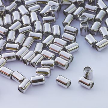 Zapięcie stoper z silikonem do cienkich sznureczków walec srebrny 5x4mm