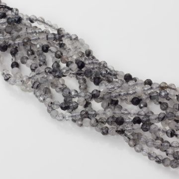 Kryształ górski z czarnym turmalinem kulka fasetowana 4mm