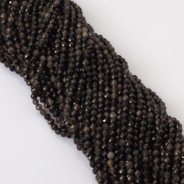 Obsydian czarny kulka fasetowana 3,5mm - na sznurze