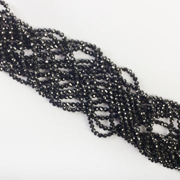 Czarna cyrkonia kulka fasetowana 3mm - na sznurze
