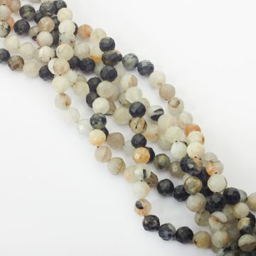 Kryształ górski z czarnym turmalinem kulka fasetowana 8mm