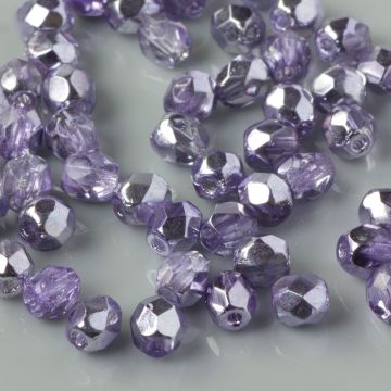 Fire Polish Coated 1/2 Silver/Violet (K2208CR) 4mm