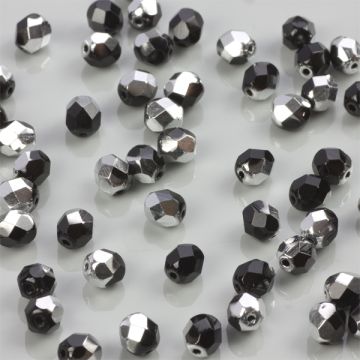 Fire Polish Silver 1/2 Coated Jet (S23980) 6mm