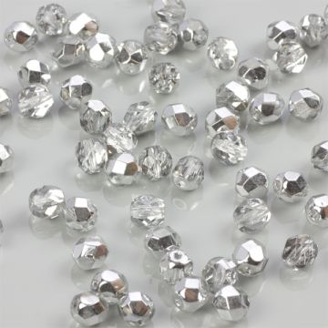 Fire Polish Silver 1/2 Coated Crystal (S00030) 6mm