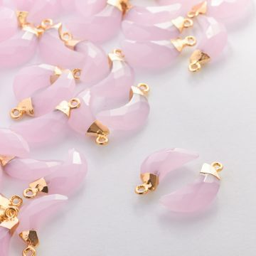 Kryształ górski różowy zawieszka księżyc fasetowany w okuciu 19mm