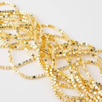 Hematyt platerowany  kostka ścięta light gold 3x3mm