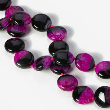Agat krążek dwubarwny czarno-różowy 20mm
