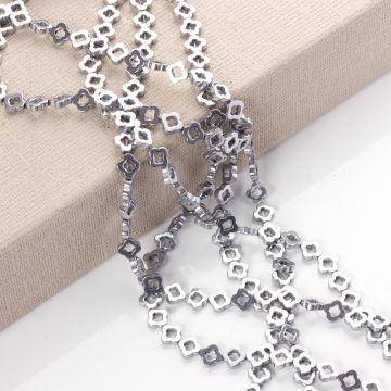 Hematyt wycięty kwiatek błyszczący silver 8mm