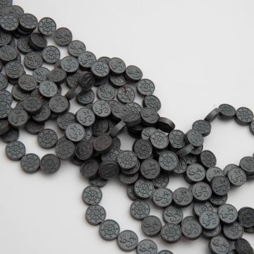 Hematyt moneta z kotwicą i kołem sterowym natural mat 10x3mm