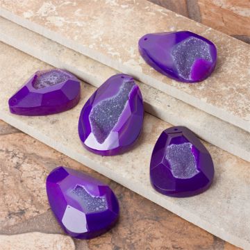 Agat druzy zawieszka fioletowa 50.5x36mm