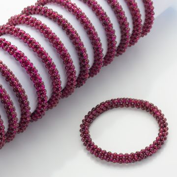 Bransoletka z granatu pleciona fioletowa 16-20cm