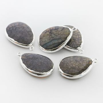 Agat spękany owal zawieszka gładka 32mm