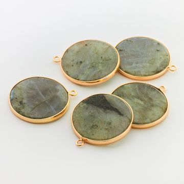 Labradoryt krążek gładki w okuciu zawieszka 31,5mm