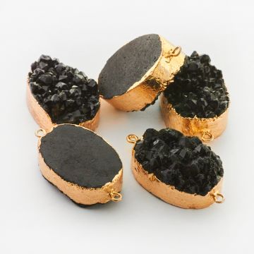 Czarny agat druzy owal w okuciu zawieszka 40mm