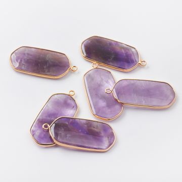 Ametyst zawieszka płaski owal w okuciu 47x22mm
