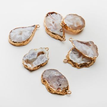 Agat bostwana z druzą plaster nieregularny w okuciu zawieszka 25-35mm