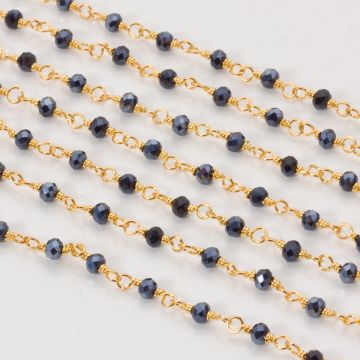 Łańcuch z kryształkami oponkami hematite 3x4mm