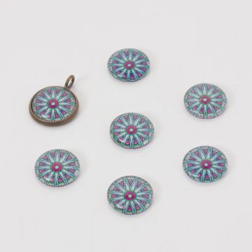 Kaboszon szklany kalejdoskop 14mm zielono-różowy