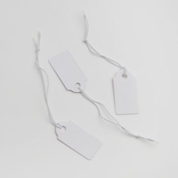 Metka z gumką do bizuterii biała 13x26mm