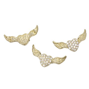 Przekładka z kryształkami serce ze skrzydłami koloru złotego 18x33mm Przekładka z kryształkami serce ze skrzydłami koloru złotego 18x33mm