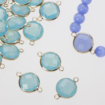 Przekładka w okuciu w złotym kolorze z dwoma oczkami opal laguna 14mm