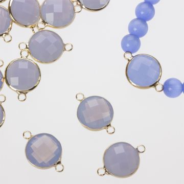 Przekładka w okuciu w złotym kolorze z dwoma oczkami opal gray 14mm