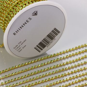 Taśma z kryształkami kolor złoty peridot 2mm