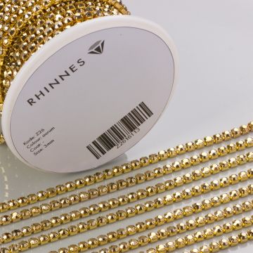 Taśma z kryształkami kolor złoty aurum 3mm