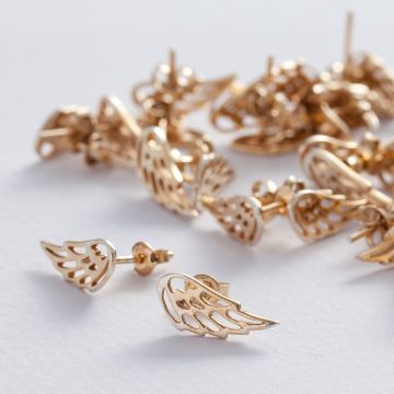 Srebrne, pozłacane kolczyki skrzydła, próba Ag925 13,5x5,5mm