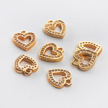 Srebrna zawieszka serce z cyrkoniami AG925 pozłacana 12mm