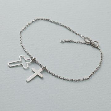 Bransoletka rodowana z dwoma krzyżami AG925 17 - 20 cm
