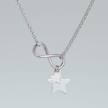 Naszyjnik z gwiazdkami i nieskończonością rodowany AG925 42 - 45 cm