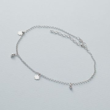 Bransoletka na nogę z koniczynkami rodowana AG925 24 - 29 cm