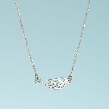 Srebrny rodowany naszyjnik z ażurowym skrzydłem anioła,  AG925 44cm