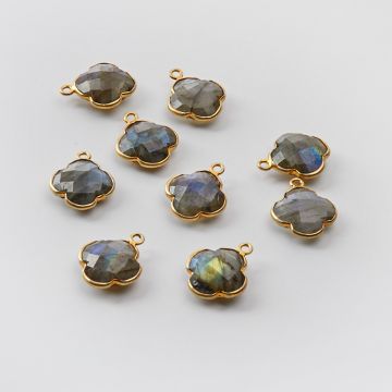 Srebrna zawieszka labradoryt w srebrnym okuciu AG925 pozłacana 12,5mm