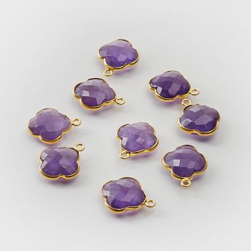 Srebrna zawieszka ametyst koniczyna marokańska w srebrnym okuciu AG925 pozłacana 12,5mm