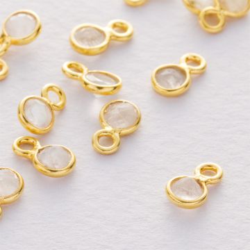 Kamień księżycowy krążek fasetowny zawieszka w okuciu pozłacanym AG925 4mm