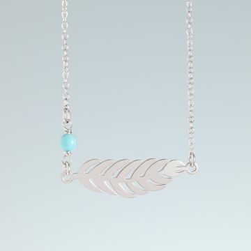 Srebrny rodowany naszyjnik pióro z koralikiem,  AG925 44cm