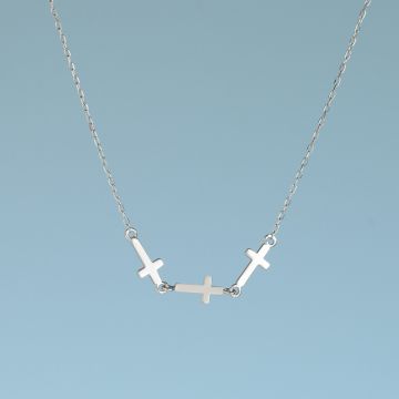 Srebrny, rodowany naszyjnik trzy krzyżyki,  AG925 48-53cm