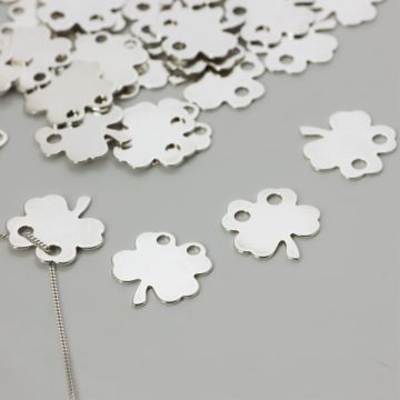 Srebrna blaszka celebrytka koniczynka z dwoma oczkami 15x14mm AG925