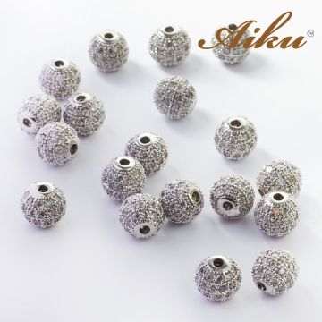 Koralik kulka z cyrkoniami rodowana 7,5mm