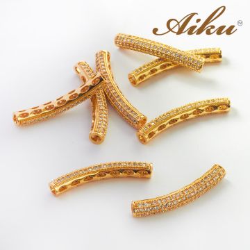 Koralik rurka z cyrkoniami złocona 31,5mm