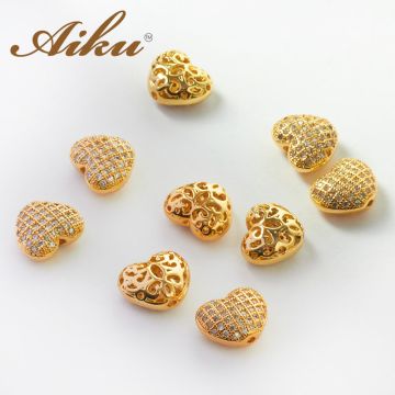 Koralik serce z cyrkoniami złocone 9mm