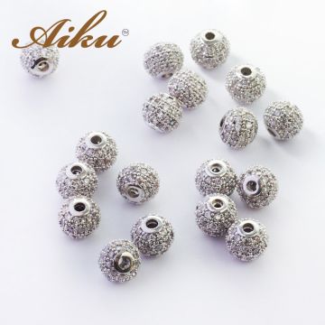 Koralik kulka z cyrkoniami rodowana 6mm