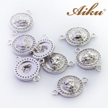 Łącznik koło z głową lwa z cyrkoniami rodowana 13mm