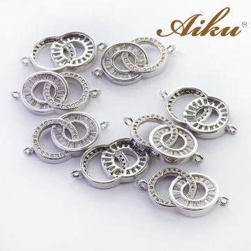Łącznik dwa koła z cyrkoniami rodowany 23mm
