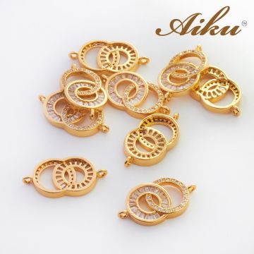 Łącznik dwa koła z cyrkoniami złocony 23mm