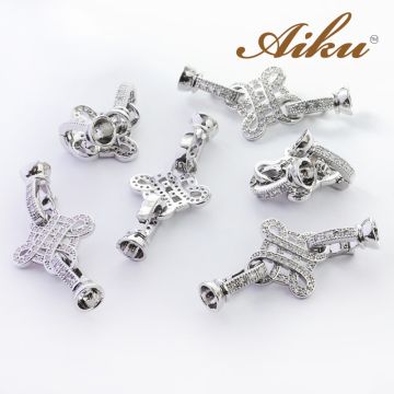 Zapięcie do pereł ozdobne z cyrkoniami rodowane 38mm