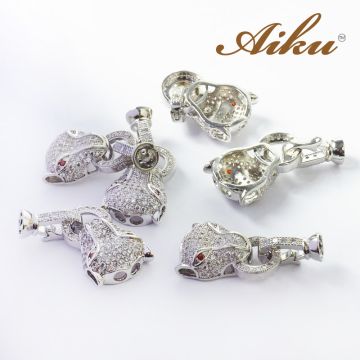 Zapięcie do pereł głowa tygrysa z cyrkoniami rodowane 32mm